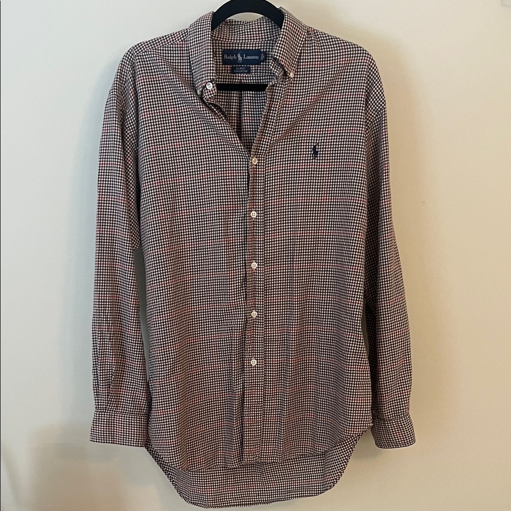 Ralph Lauren Men's Button Down Checkered Shirt, Size M, Red and Black Plaid